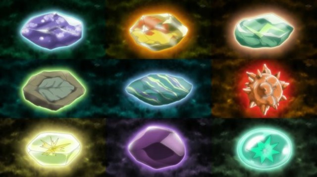 Image of the different types of evolution stones.